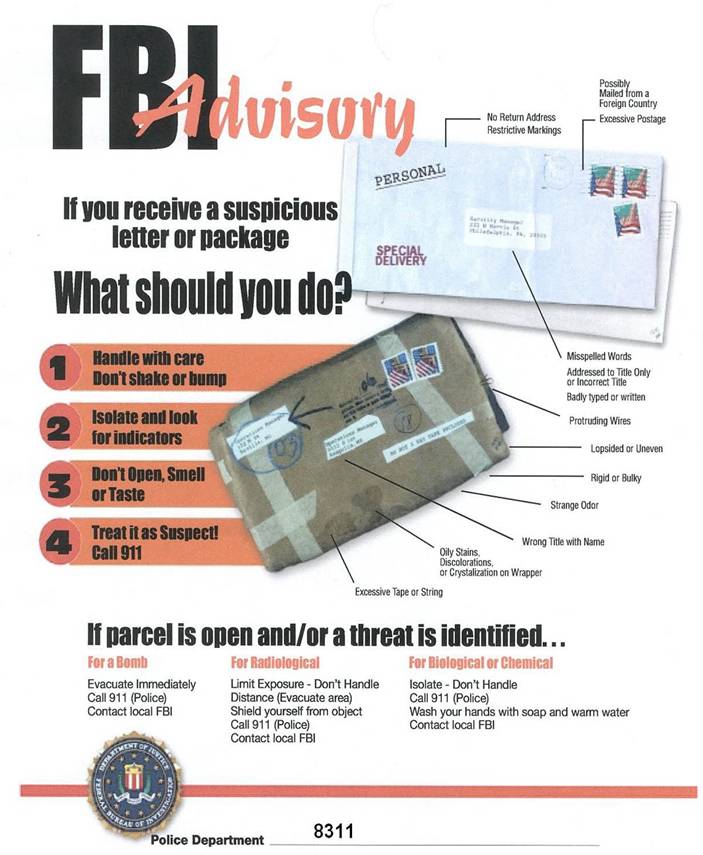 FBI Advisory for Suspicious Packages